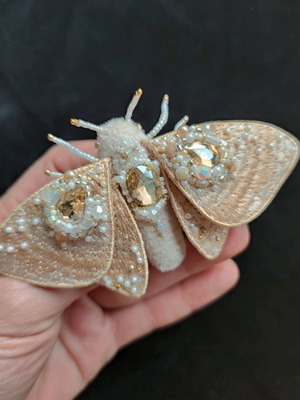 Butterfly brooch new, beige, handmade