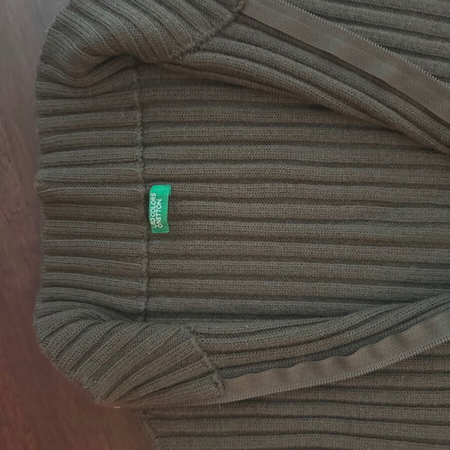 Benetton XL men's knitted cardigan with zipper, khaki