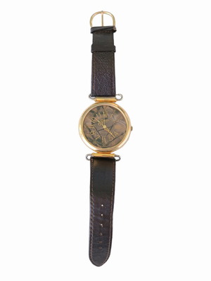 Women's vintage watch used with large dial and brown leather strap