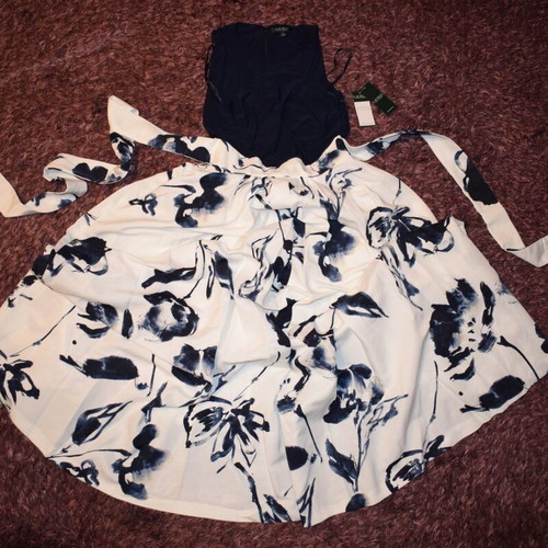 Ralph Lauren Jairo dress new, size 8, white and blue