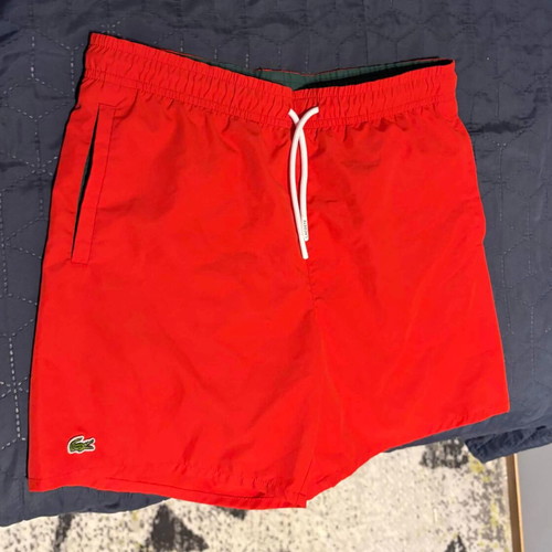 Lacoste Monochromatic Lined Swim Trunks, red, XS