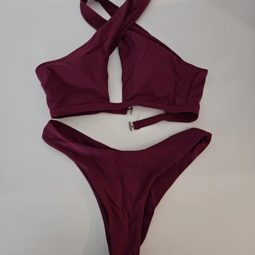 Women's Burgundy Bikini Asymmetric with Clasp, New Size S