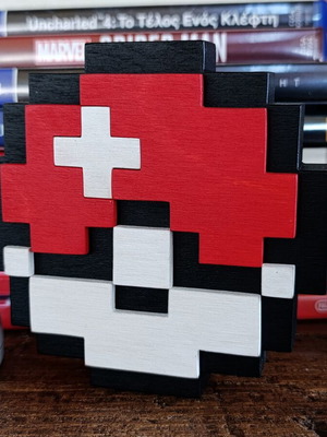 Handmade wooden 8-Bit Pokéball decoration, Pokémon