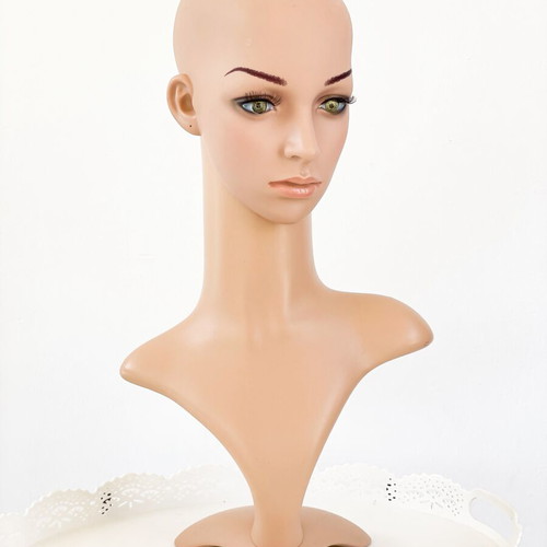 Female mannequin head with bust for display, wigs and jewelry