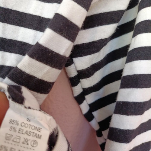 Black and white striped women's long-sleeve polo top like new