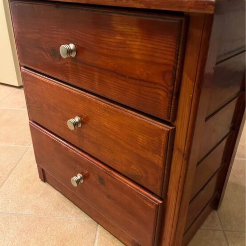 Nightstand solid wood with three drawers like new, dark brown
