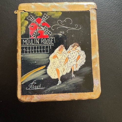 Vintage French Art Deco cigarette case used Moulin Rouge Paris
