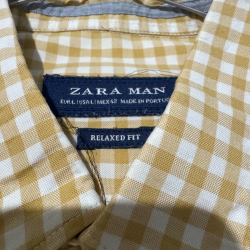 Zara Man Gingham Shirt used, size L, mustard yellow
