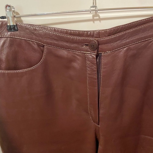 Brown leather women's pants Anna Paola like new, size XL-52