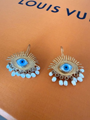 Eye with pearls earrings new, turquoise and gold