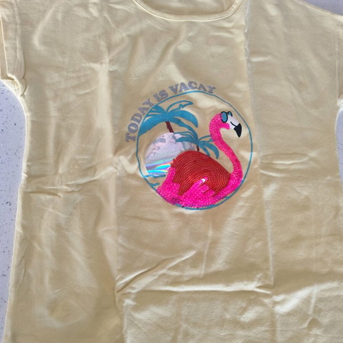 Short-sleeve blouse with sequins like new, size 10y, pink and yellow