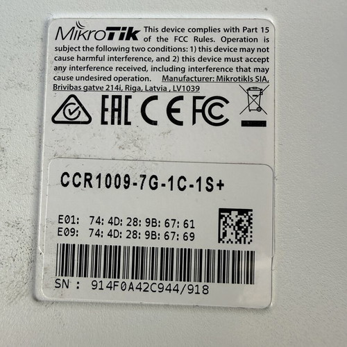 MikroTik Cloud Core Router CCR1009-7G-1C-1S+ like new enterprise router