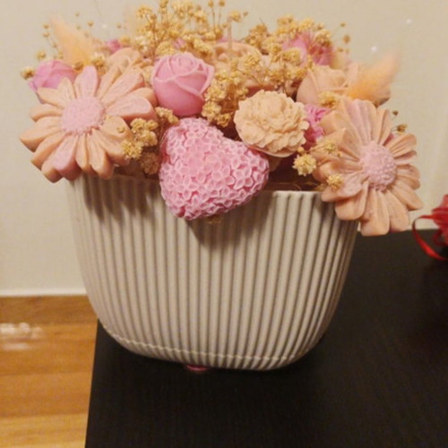 Decorative flowerpot with wax flowers new