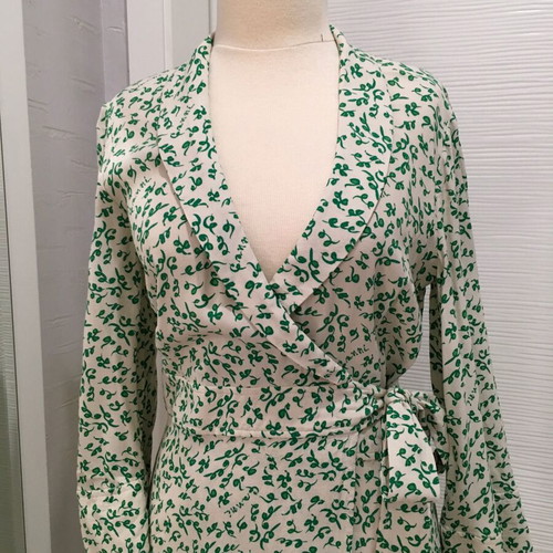 GANNI Printed Crepe Wrap Dress like new, green leaf pattern