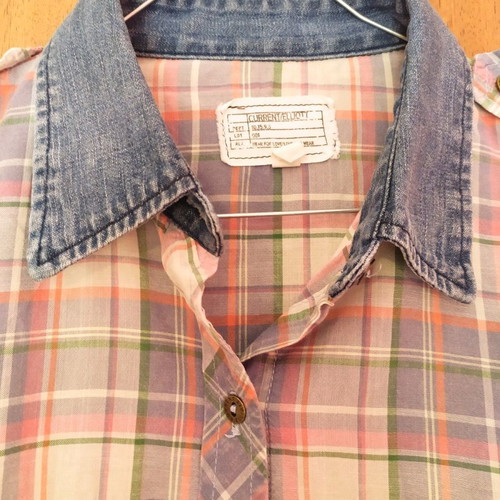 Current/Elliott Checked Shirt New With Denim Collar