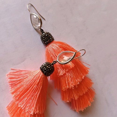 Mazaraki earrings new with crystals and orange tassel