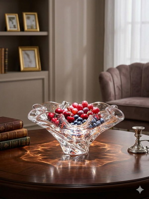 Vintage Bohemian Crystal Bowl "Wave" 28.5 cm like new