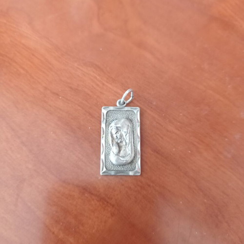Silver rectangular pendant 925 with Virgin Mary relief, like new
