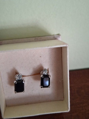 Steel stud earrings with black stone