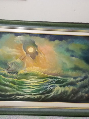 Oil painting Sea storm on canvas with frame new