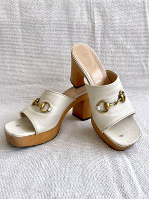 Gucci λευκά mules Houdan με χοντρό τακούνι μεταχειρισμένα, δερμάτινα, νούμερο 38.5