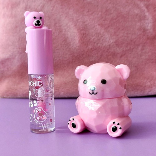 Pink set glitter lip gloss bears new