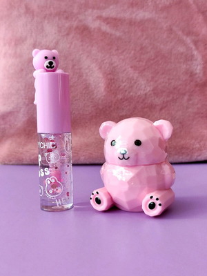Pink set glitter lip gloss bears new