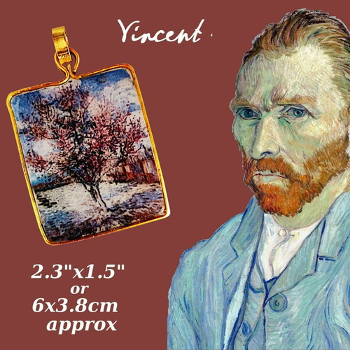 Κολιέ Βαν Γκογκ "Ανθισμένη ροδακινιά" καινούργιο χειροποίητο μενταγιόν