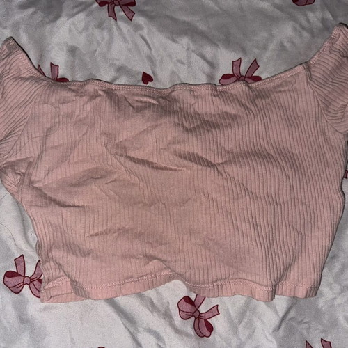 Shein pink rib crop top with front tie, used, size M