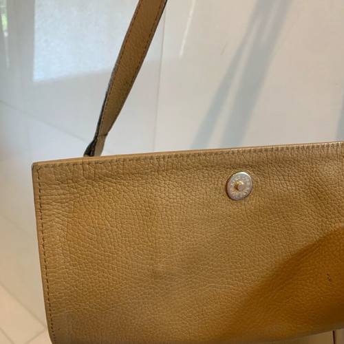 Crossbody bag used large authentic leather light tan