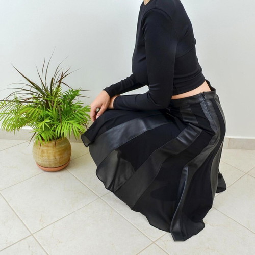 Santacroce leather skirt new with silk chiffon details