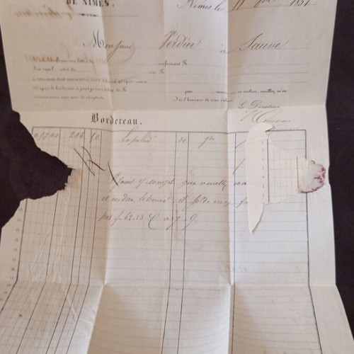 French letter from 1851 used with wax seal and two stamps