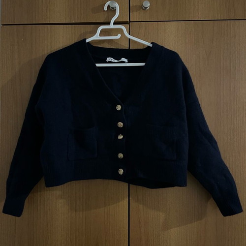 ZARA black cropped wool cardigan size S like new with gold buttons