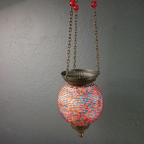 Hanging lantern for tealight candle used, height 60 cm