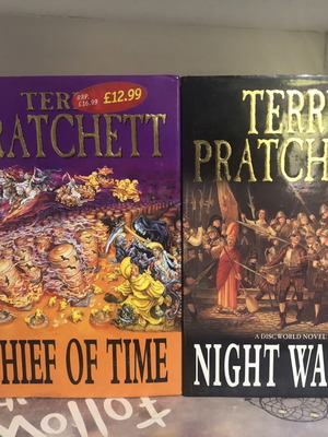 Terry Pratchett Thief of Time and Night Watch hardcover books, 1st edition