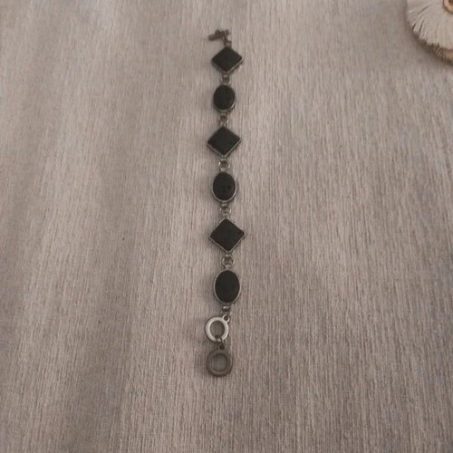 Silver bracelet with lava stones like new, square and oval