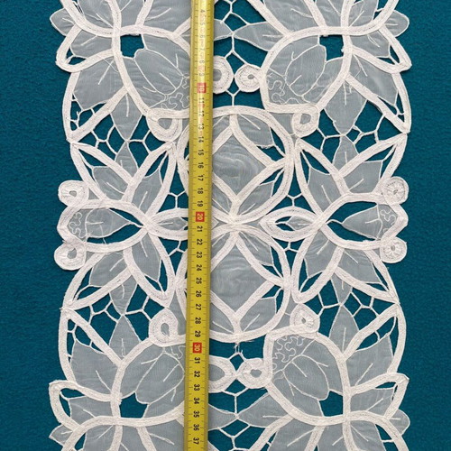White Cutwork Rectangular Cotton Table Runner 40x27cm Like New with Unique Design