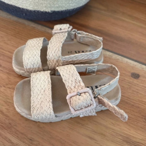 Zara kids boho sandals size 24 used, beige, adjustable closure