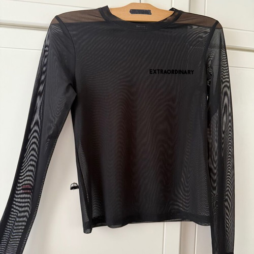 Bershka mesh blouse with Extraordinary letters new, black, XS
