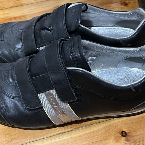 Prada men's leather shoes used, size 45, black and silver