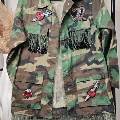 Anemi Military Jacket with Embroidered Patches and Fringes like new