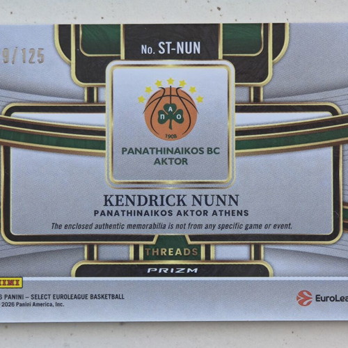 Kendrick Nunn numbered Select basketball cards, patch