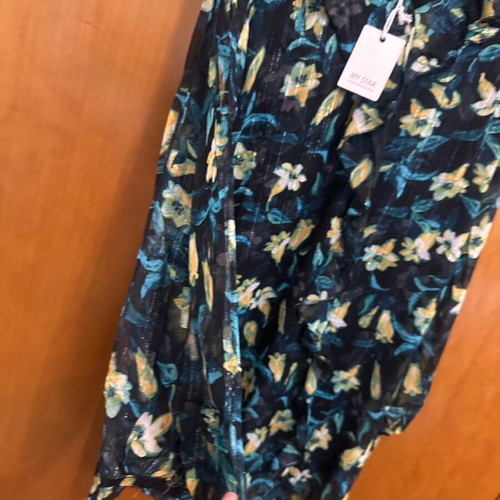 My Star Collection dress new, floral with ruffles and belt, size M
