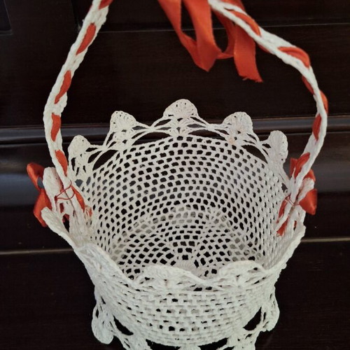 Handmade decorative basket used, vintage 1970s