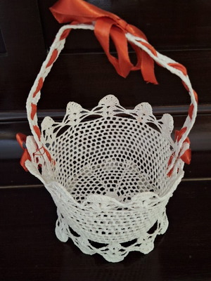 Handmade decorative basket used, vintage 1970s