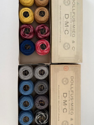 DMC Coton Perlé No. 8 Pearl Cotton Balls Lot, 18 balls in original boxes