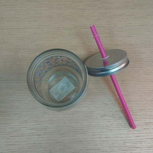 Shaker with Lid and Glass Jar with Straw Like New