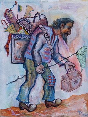 Watercolor painting Butterfly Hunter mixed media, like new