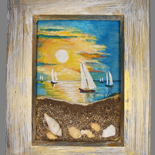 3D Painting I. Cabri Sunset and Seashells New Mixed Media