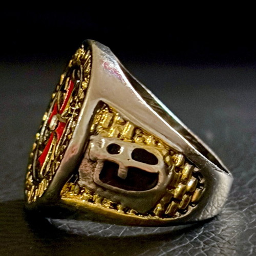 Maltese Cross Templar ring stainless steel with red enamel, US 11